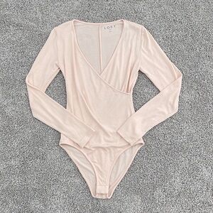 LOFT Long Sleeve Pink Wrap Front Bodysuit - Size XS